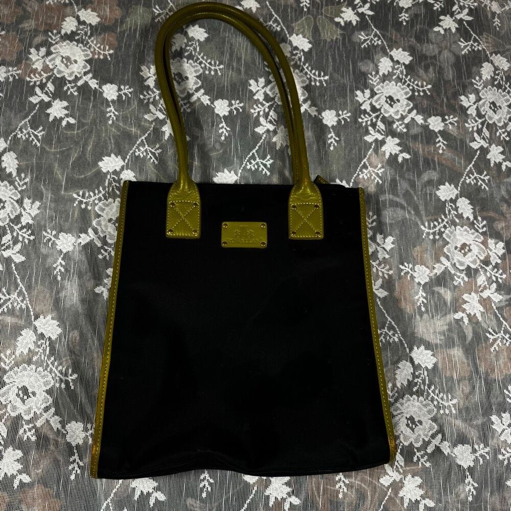 Rowallan of Scotland Black Nylon & Olive Green Leather Tote Bag